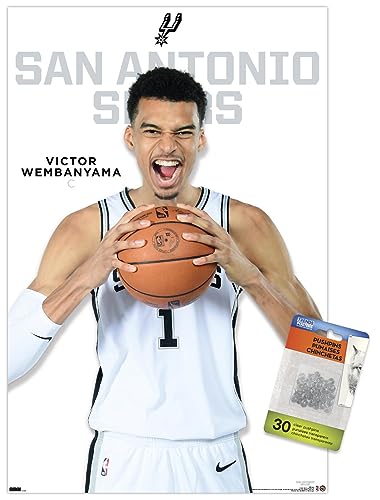 Trends International NBA San Antonio Spurs - Victor Wembanyama Feature Series 23 Wall Poster, 14.72" x 22.37", Premium Poster & Push Pin Bundle
