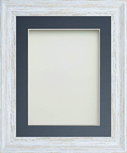 Frame Company Lynton Rustic White Photo Frame with Blue Mount, 20x16 for A3, fitted with perspex