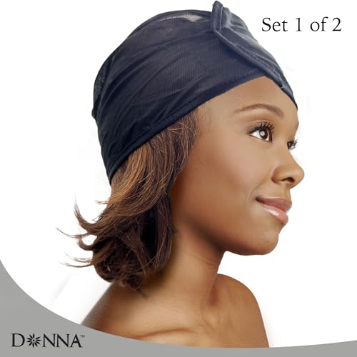 DONNA Satin & Mesh Wrap 2PCS Face Wash Headbands for Women with Shower Cap