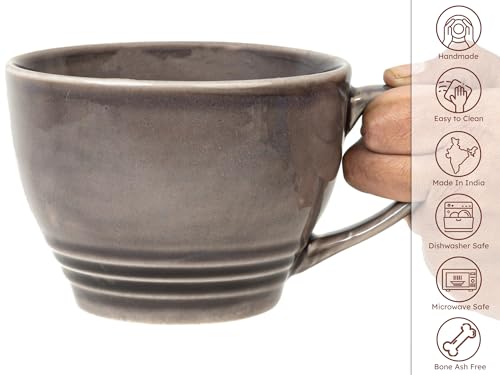 Image of Bodhi House Large Ceramic Coffee Mug | Microwave & Dishwasher Safe | Bone-Ash Free Cappuccino Mug | Multi-Purpose Food Grade Latte Coffee Mug Ideal for Daily Use & Gifting (500ml | Smoke Grey)