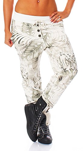 Malito Damen Jogginghose mit Jungle Print | Sporthose mit Muster | Baggy zum Tanzen | Sweatpants - Trainingshose 83728 (weiß) Cover