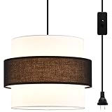 GO&SO Three-Tier Handmade Black and White Fabric Pendant Light with 4.5m Plug-in Wire Fabric Shade S