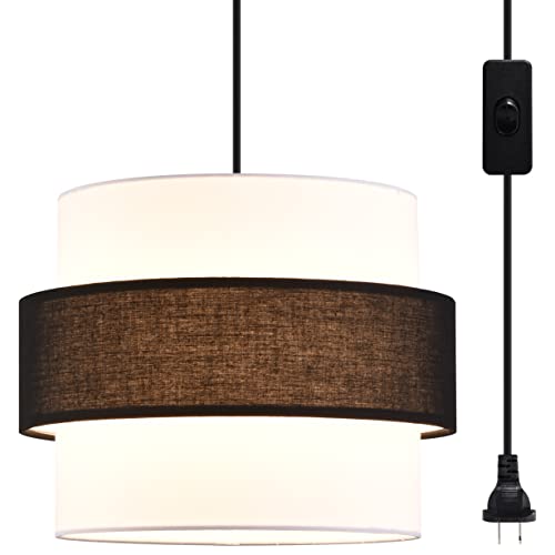 Go&So Three-Tier Handmade Black And White Fabric Pendant Light With 4.5M Plug-In Wire Fabric Shade Suitable For Pendant Lamp Floor Lamp Suitable For Kitchen Island, Room, Porch... #TOP8