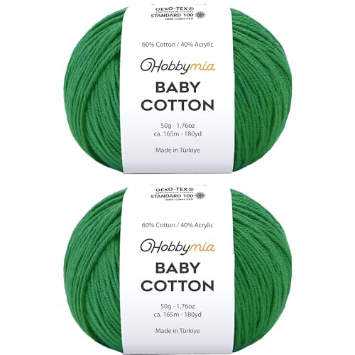 Image of Baby Cotton Blend Yarn - Soft Sport Weight Yarn for Crochet & Amigurumi - 50g /180yds - 60% Cotton 40% Acrylic - Ideal for Baby & Knitting Proj.(Forest Green, 2 Balls)