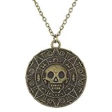 Yissw Round Gold Coin Skull Necklace Pendant Dress Accessory Movie Pirates of The Caribbean Medal Necklace Retro Jewelry (Bronze)