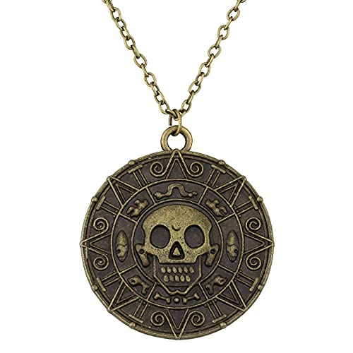 Yissw Round Gold Coin Skull Necklace Pendant Dress Accessory Movie Pirates of The Caribbean Medal Necklace Retro Jewelry
