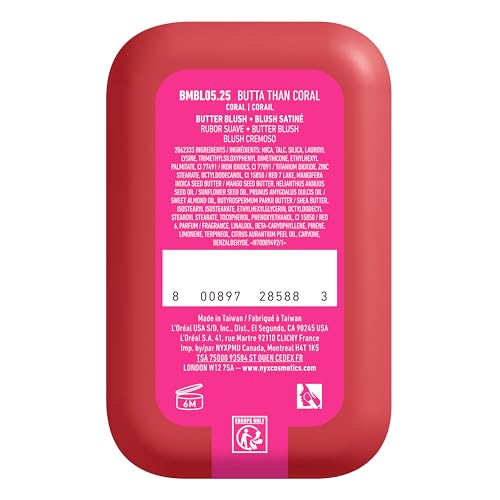 NYX PROFESSIONAL MAKEUP - Blush en Poudre, enrichi en beurre de mangue, beurre d'amande & beure de karité - Texture Fondante - Formule Vegan - Buttermelt Blush, Teinte Coral