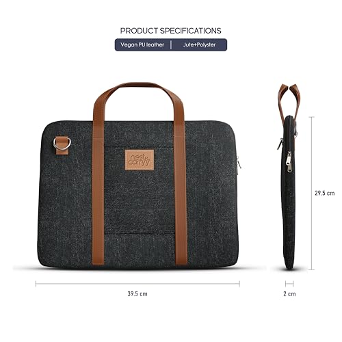Image of Laptop Sleeve with Handle upto 14 Inch for Men & Women | Ultra Slim Lightweight | Detachable Shoulder Strap | For Macbook Air /Pro, Asus, Lenovo, Dell & more|Gift for Office & Daily Travel (Jute Black)