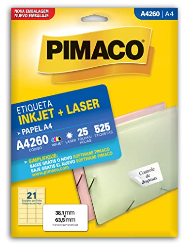 Etiqueta inkjet/laser A4260 com 25 folhas Pimaco