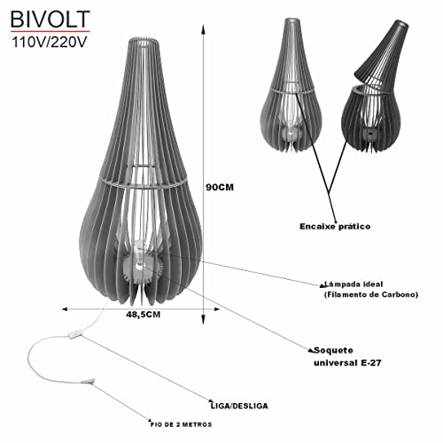 Luminaria De Piso Gota 90cm Em Mdf Iluminação Decoração E27 (Marrom)