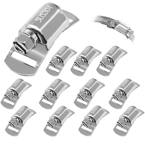 CUKAYO 12pcs Hose Clamps Stronger Fasteners, 304 Stainless Steel Screw Worm Clamp Fasteners for DIY Adjustable Large Worm Gear Hose Clamp Kit, Used in Band Pipe Clamps Metal Strapping