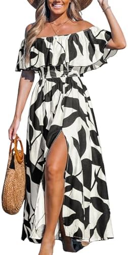 CUPSHE Women Ruffle Floral Maxi Summer Dress Off Shoulder Short S...