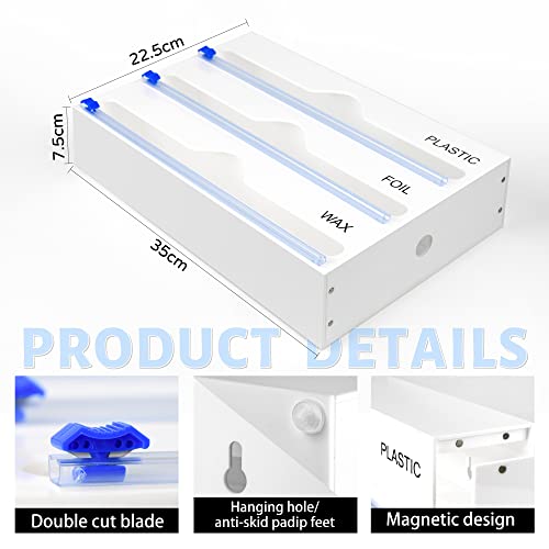 Foto von Acryl Frischhaltefolienspender mit Cutter, 3 in 1 Folienspender Schublade, Folienschneider für Küche, Geeignet für Plastikfolie/Alufolie unter 34 cm