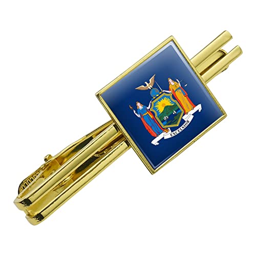 GRAPHICS & MORE New York State Flag Square Tie Bar Clip Clasp Tack- Silver or Gold