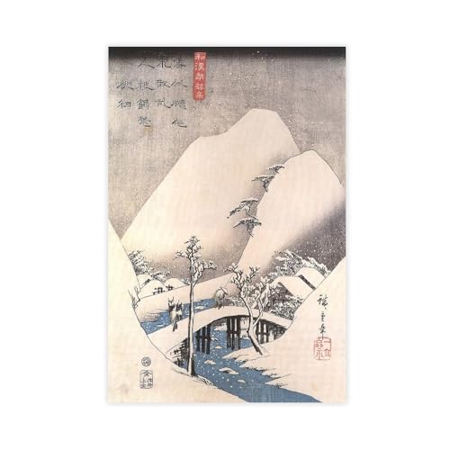 Tableau paysage enneigé Utagawa Hiroshige pour réveiller un mur vide sans cadre encombrant