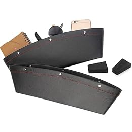 Coolrunner 2 Set Car Seat Gap Organizer, Car Seat Gap Filler, PU Full Leather Car Seat Crevice Storage Box Universal Fit in Between Car Seat Catcher for Phone Keys Cards Pens Coins(Black)