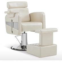 BarberPub All Purpose Barber Chair with Removable Footrest, Reclining Adjustable Swivel Hair Styling Salon Chair for Hair Stylist and Pedicure, Home Salon, SPA, Barbershop 9511 Champagne