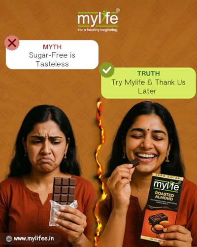 Image of Mylife Zero sugar 2 Dark Chocolate & 1 Almond (Pack 3) | Sugar-Free, High-Protein, Gluten-Free Snack | No Added Sugar, Perfect for Weight Loss & Healthy Snacking | 135g