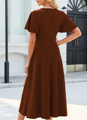 Image of QMZ Wedding Guest Dresses for Women V Neck Cocktail Dress Ruffle Sleeve A Line Evening Party Formal Dresses for Women
