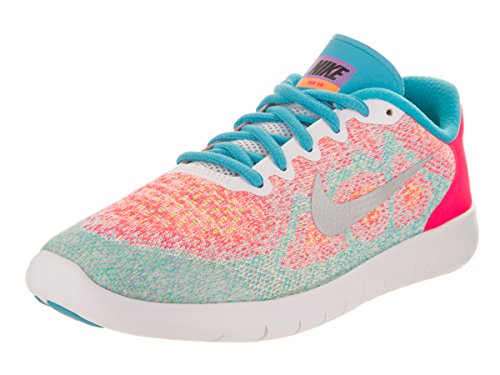 Nike Kids Free RN 2017 (GS) White/Metallic Silver Running Shoe 6 Kids US