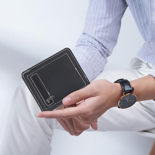 Men’s Wallets, Soft PU Leather Slim Wallets for Men with 6 Credit Card Slots and Coin Zipper Pocket, Front Pocket Wallets for Men for Credit Cards, ID Cards, and Cash (Black)4