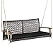COSTWAY Schaukelbank 2-Sitzer, Hängebank PE-Rattan mit Kissen, Gartenschaukel zum Aufhängen, bis 360 kg, Hollywoodschaukel mit Akazienholz-Armlehnen, Schaukel für Garten Balkon Veranda (Schwarz)
