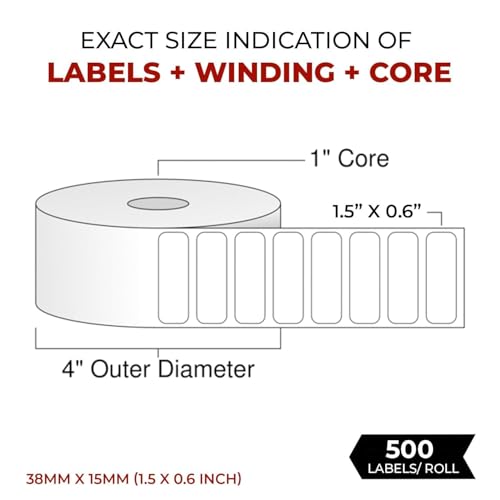 Image of Shreyans Direct Thermal Labels (Pack of 10, 38mm x 15mm - 500 Labels /Roll) - Non Tearable, Scratch Free, Water Proof & Non Fade Stickers with Permanent Marking - 5000 Labels