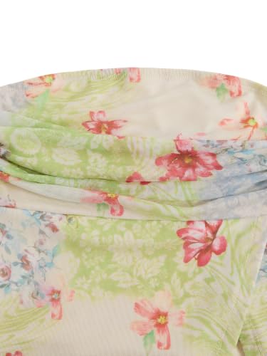 Image of Milumia Girl's Floral Ruched Tube Top Strapless Lettuce Trim Split Hem Bandeau Tops
