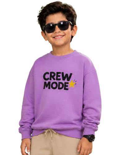 Image of KiddoPanti Boys Solid Round Neck Full Sleeve Fleece Sweatshirt | 60% Cotton 40% Polyester | Soft Warm Winter Pullover | Ribbed Cuffs & Hem | Casual Winter Sweatshirt for Kids