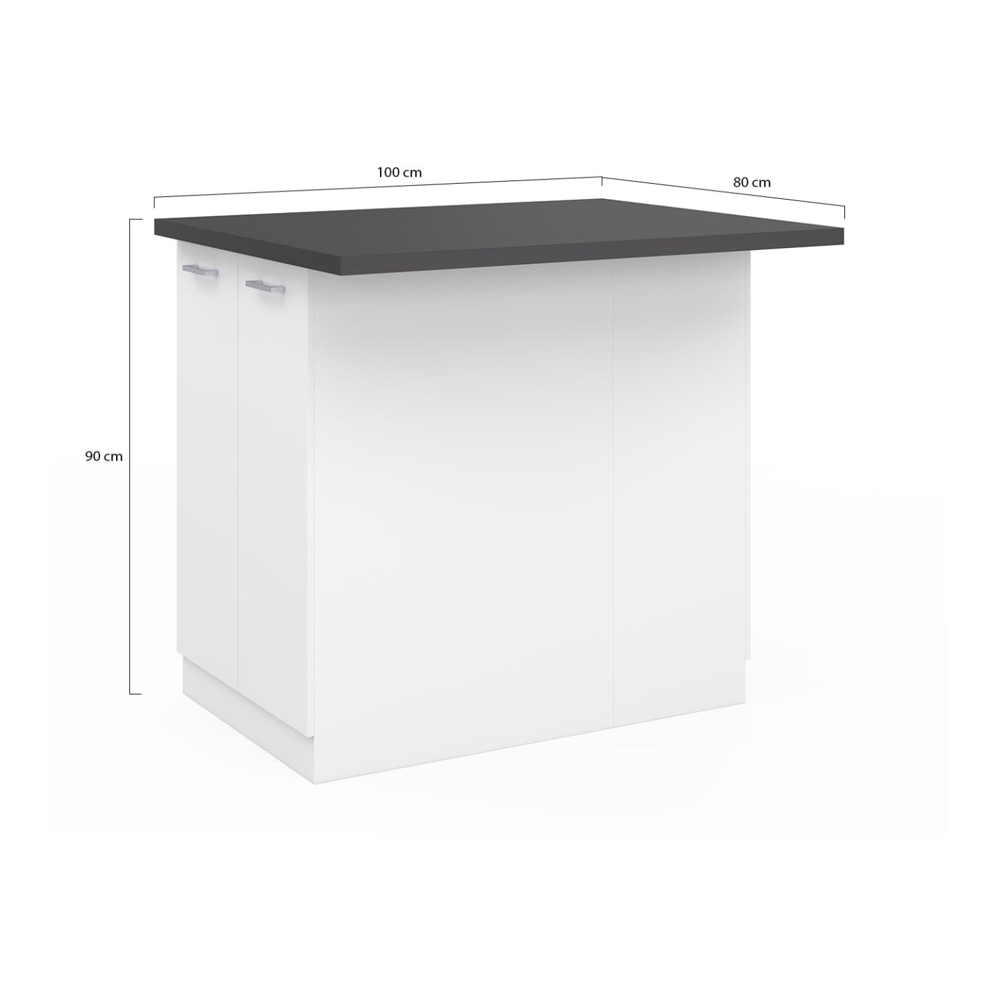 IDMarket - Ilot Central IVO 100 cm Blanc avec Plan de Travail Gris Anthracite