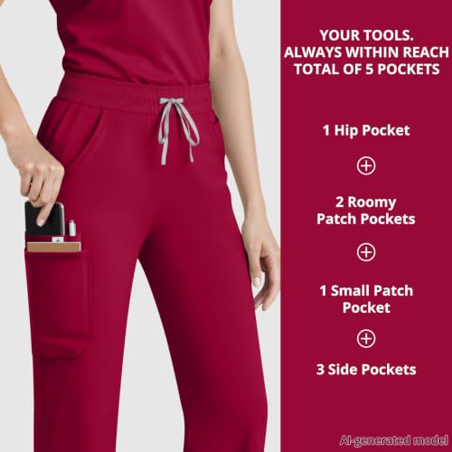Image of Women's 7-Pocket Scrub Pants - Straight Leg, Mid-Rise, Drawstring | Soft stretch knit Mid-rise drawstring Side slits Wrinkle-resistant Machine washable For nurses /doctors /vets