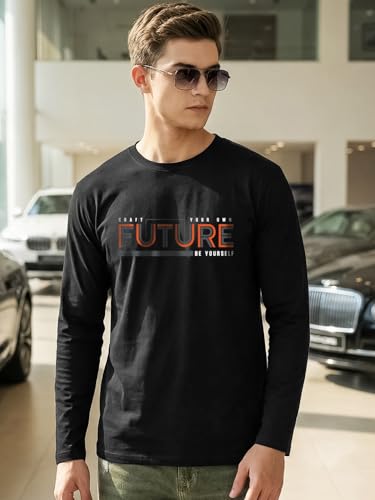 Image of Bewakoof Men's 100% Cotton Graphic Print Regular Fit Full Sleeve Round Neck T-Shirt | Tshirt for Men Cotton| Casual Wear | Street Wear