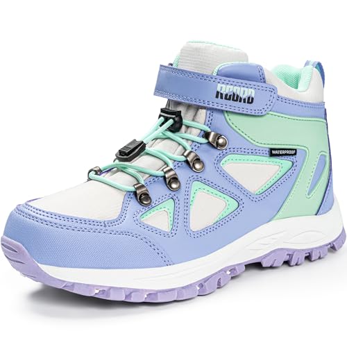 R CORD Girls Kids Outdoor Walking Sneakers Waterproof Non Slip Fashion Hiking Boots for Outdoor Turquoise 12 Little Kid