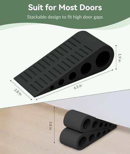 1.9 Inches Heavy Duty Door Stopper, Optish 2 Pack Rubber Door Stop, Door Stoppers for Bottom of Door, Large Door Stopper Wedge for Home Office School (Black)