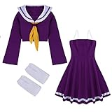 Freebily 4Pcs Women Girls Sailor Suit No Game No Life Shiro Halloween Cosplay Costume Purple Small