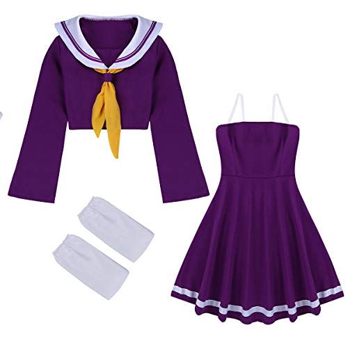 Freebily 4Pcs Women Girls Japanese School Girls Sailor Suit Cosplay Costume Uniform Halloween Dress Purple Small