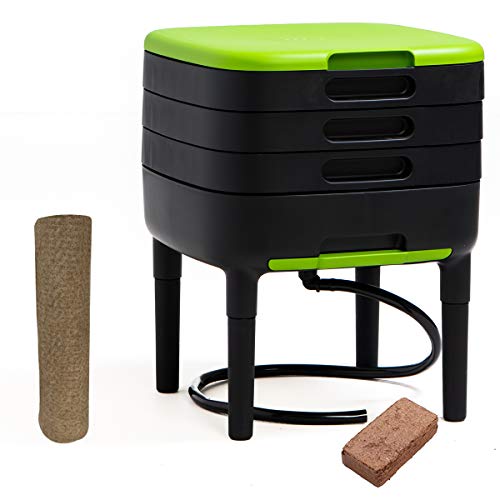 TinyWorm Design & Compact I Lombricomposteur 3 Plateaux I Kit Complet I Tiroir Coulissant I Pieds Plastique