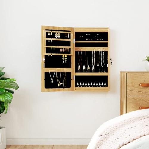 Fasba White LED Mirror Jewelry Cabinet with Lockable Doors, 