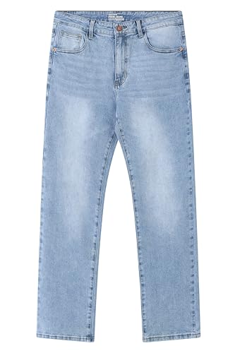 MZNBURAM Men's Stretch Regular Fit Straight-Leg Jeans - Cowboy Cotton Fashion Comfort Flex Waist Denim Pants (40, Light Blue)