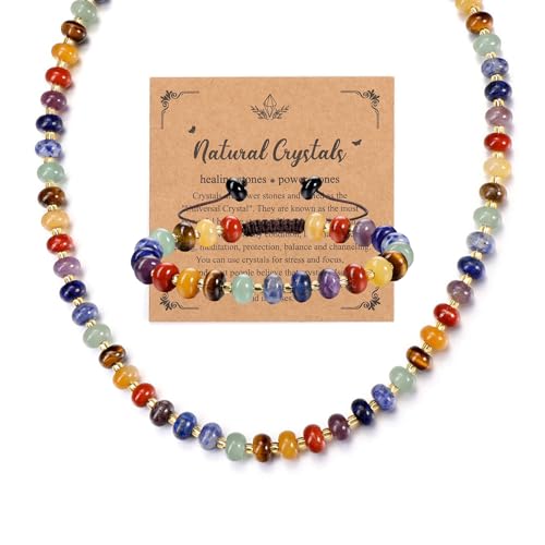 GEHECRST 7 Chakra Heilsteine Kette mit Chakra Armband Set Natürliche Edelstein Halskette Yoga Armband Healing Reiki Energietherapie Glückbringen Edelstein für Damen Herren (Stil 2) GEHECRST 7 Chakra Heilsteine Kette mit Chakra Armband Set Natürliche Edelstein Halskette Yoga Armband Healing Reiki Energietherapie Glückbringen Edelstein für Damen Herren (Stil 2)