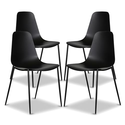 POLY & BARK Isla Modern Kitchen Chairs Set of 4 - Plastic Dining Chair with Metal Legs - Quick Assembly Simple Cafe Chairs Plastic for Indoor or Outdoor - Ebony Black