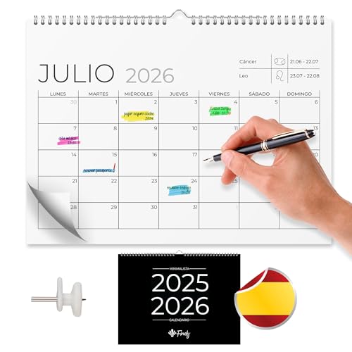 Finoly Calendário parede julho 25 dezembro 26 (18 meses) | calendário mensal 2025 2026 | calendário familiar para pendurar na parede | planeador mensal | manaque com suspensão fácil
