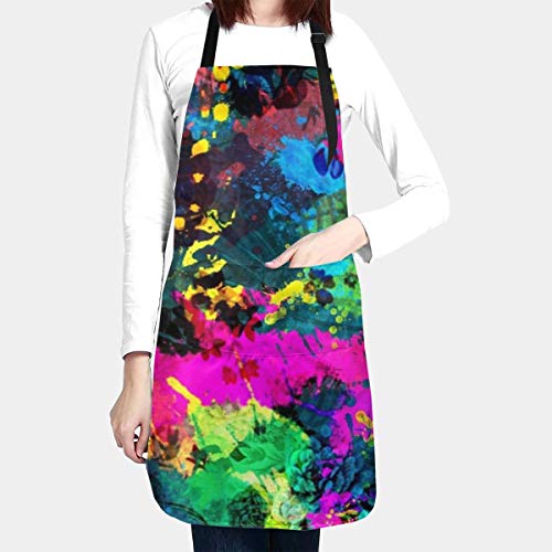 Deaowangluo Adult Size Adjustable Bib Colorful Paint Splatter Apron Extra Long Ties With Tool Pockets For Gifts-Home Kitchen Baking #TOP1
