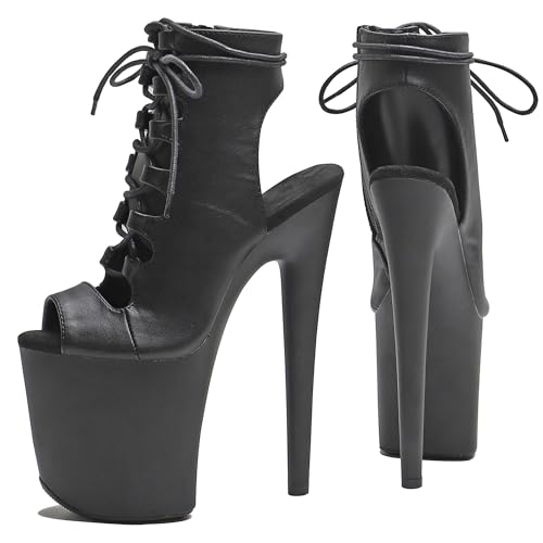 WUXIN H&P Women's Pole Dance Ankle Boots Heels Shoes, 8 in/20cm Heels, Open Toe Lace-up Stiletto Platform Exotic Boots2