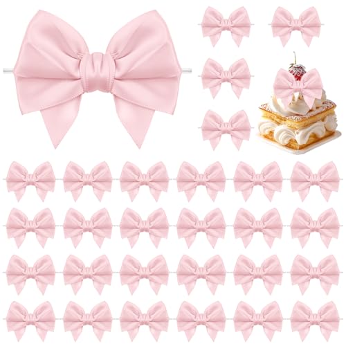 Jacriah Baby Pink Twist Tie Bows for Treat Bags, 30 Pack 3.5 Inch Premade Satin Ribbon Bows for Gift Wrapping Crafts Party Decoration Wedding Favors Bridal Shower Christmas Tree Decor Cake Pops Candy