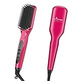 Ionic Hair Straightener Brush Electrical Heated Straightening Comb for Thin, Thick, Curly Hair, LCD TEM Display,Professional Hair Care Brushes Set for Travel & Salon(Red)