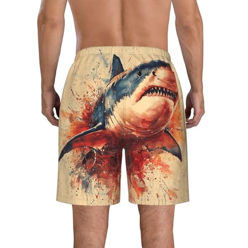 Men's Beach Shorts Board Casual Quick Dry Swim Trunks Holiday - Watercolor Shark Vintage Art3