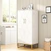 51 Pantry Cabinets White Freestanding Kitchen Pantry Storage Cabinet with Adjustable Shelves Buffet Cupboards Storage Cabinet for Home Office Use White Gold