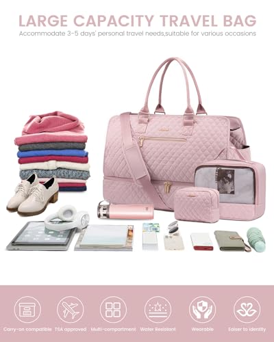 LOVEVOOK Weekender Travel Duffle Bags for Women, Large Carry On with Shoe Compartment, Overnight and Gym Tote Bags Set3