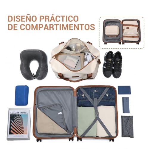 Miniatura 7 de Kono Juego De Maletas De Viaje 4 Piezas 12 20 Abs - Maleta De Cabina, Neceser Rígido Y Bolso De Fin De Semana Con Ruedas 360 Silenciosas Y Candado Tsa Beige